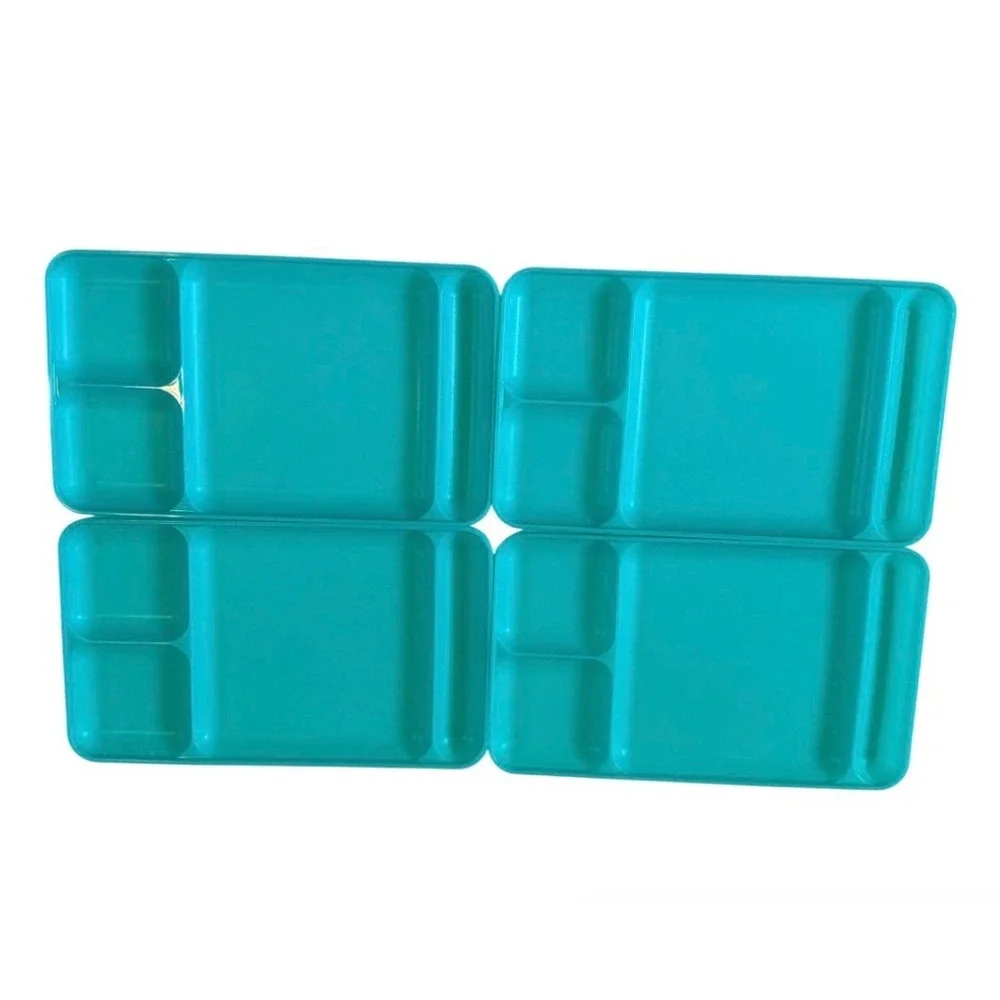 Tupperware Vintage Teal Blue Divided Serving Trays Set of 4 Plastic Plates